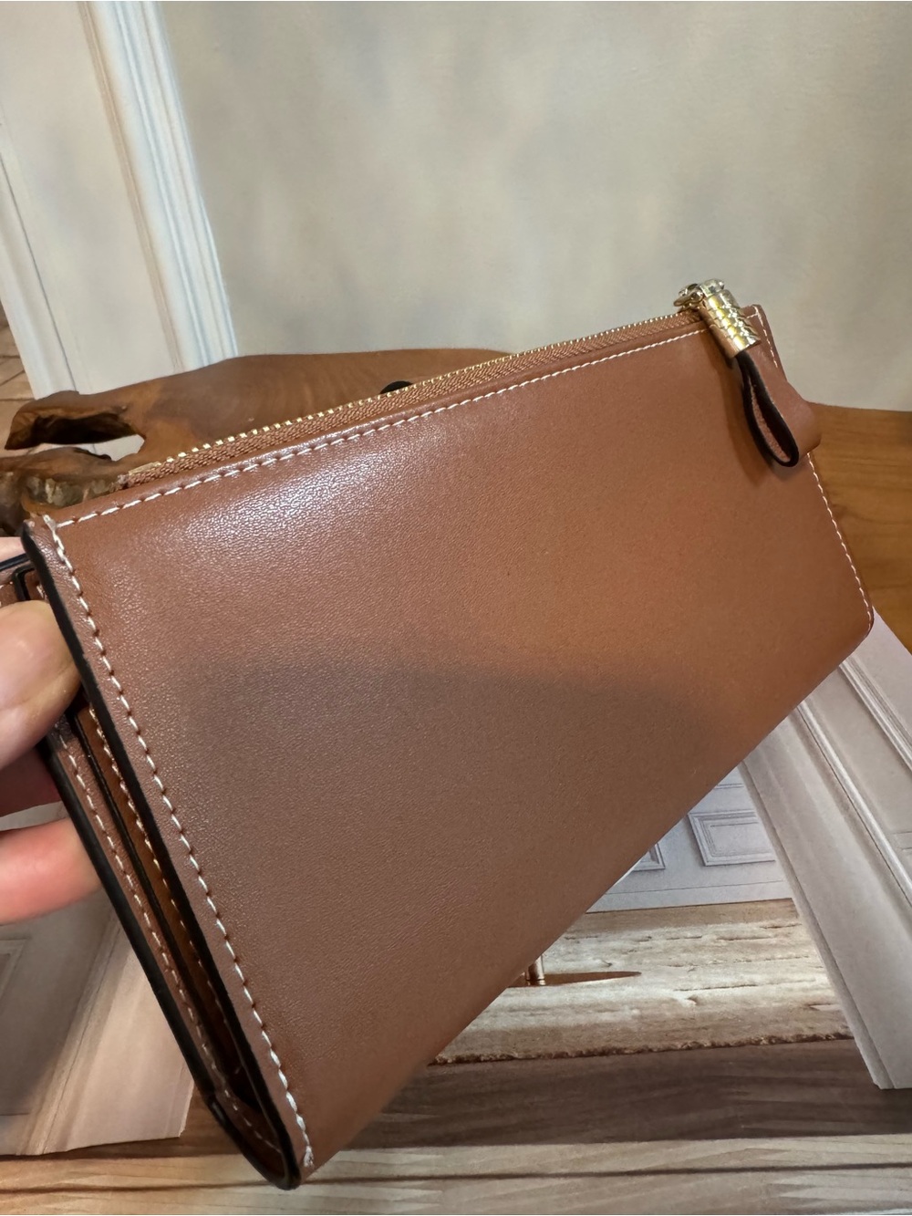 Brown Women’s Checkbook Wallet Snap Closure, ID Window, Zipper Pocket - Picture 5 of 11